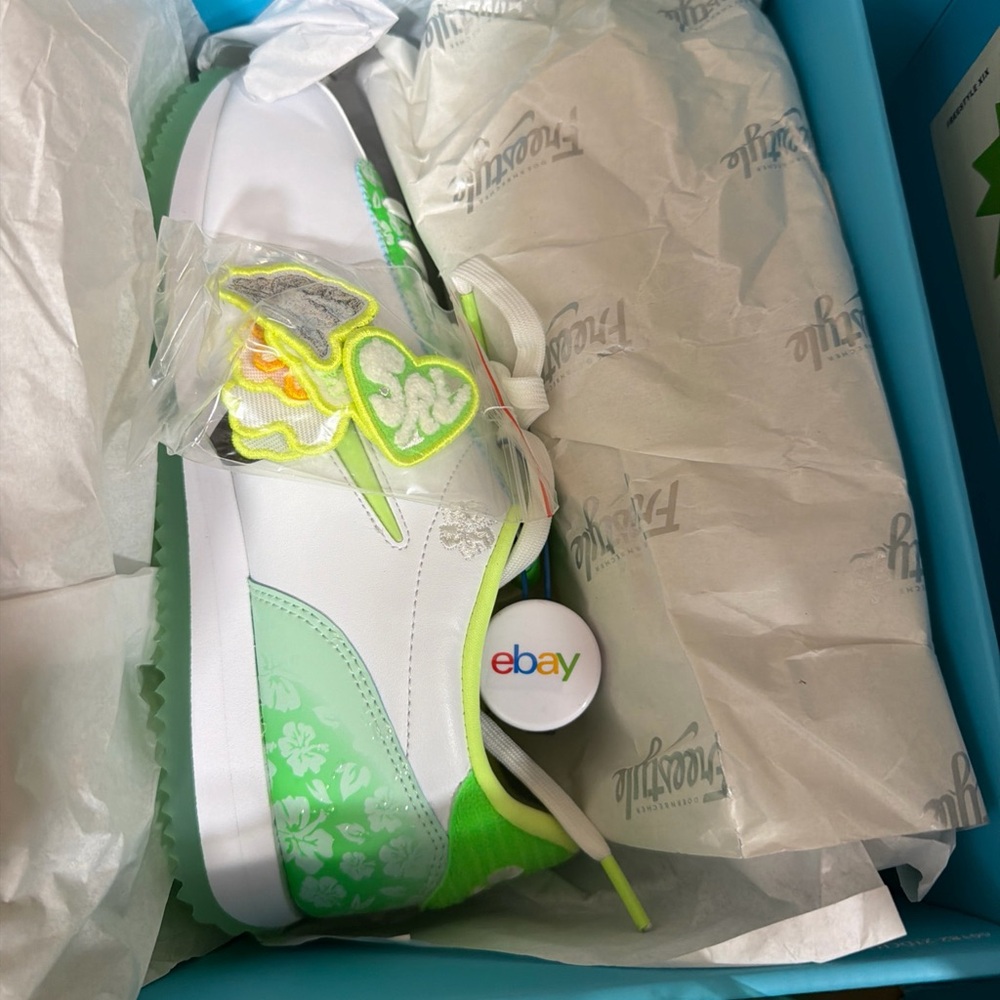 Nike Cortez White and Green Floral Sneakers